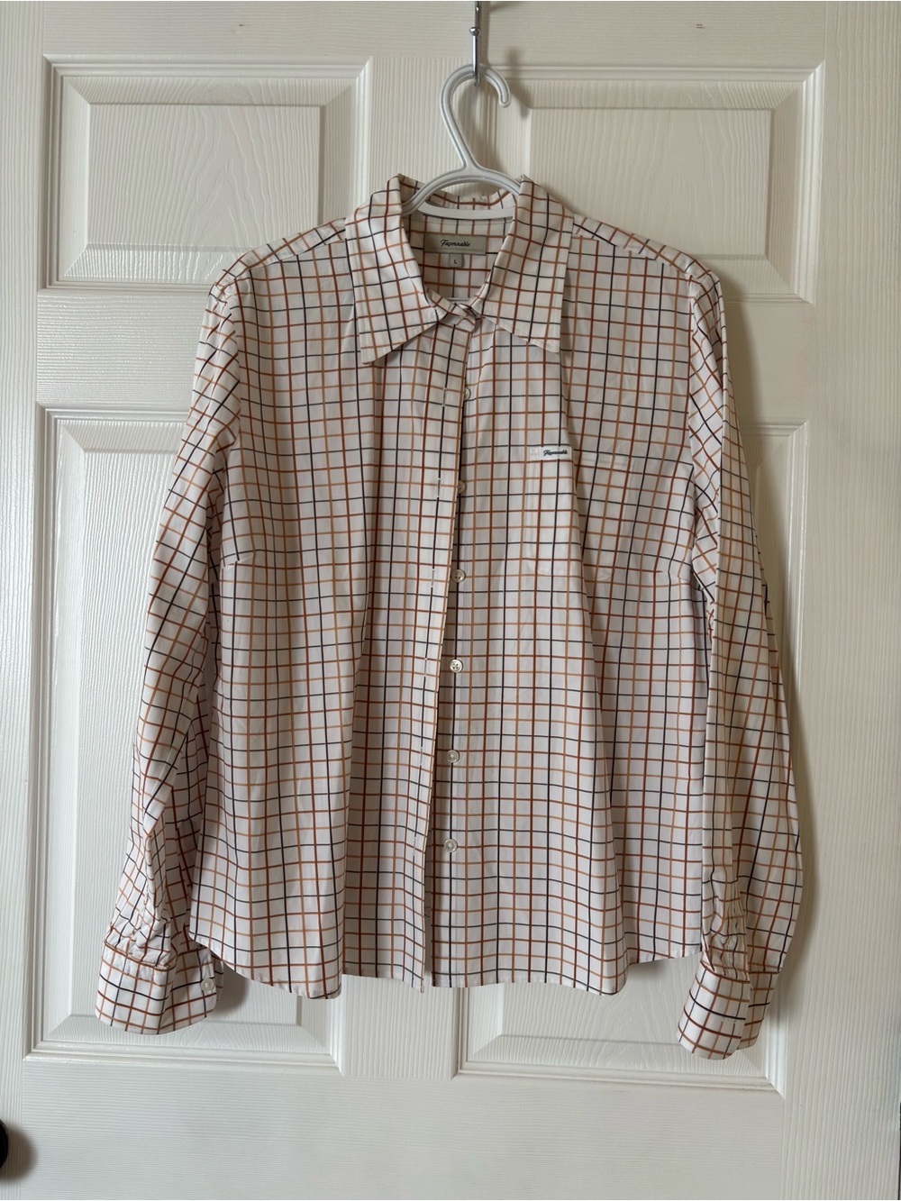 Faconnable Cream Shirt with Brown Windowpane Check